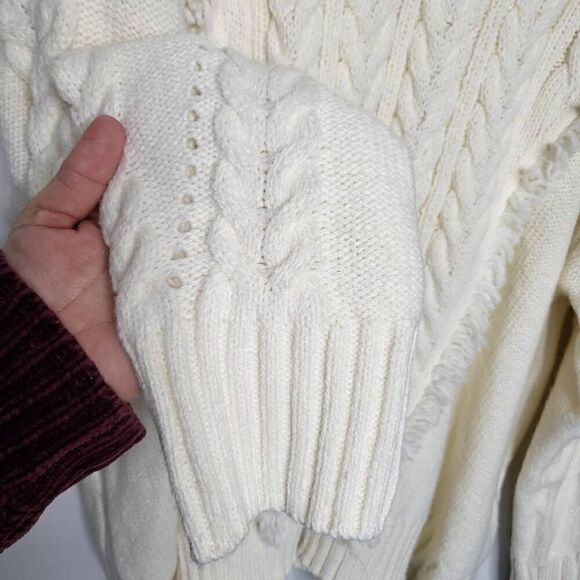 Lane Bryant Fringe Cable Knit Sweater Ivory Cream Plus Size 26/28 - Picture 6 of 10